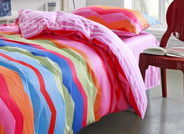 Beautiful Colorful Stripes Pattern Kids Cotton 3-Piece Duvet Cover Sets