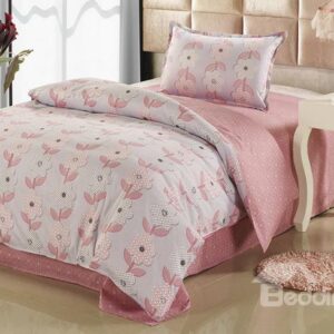Light Pink Floral Pattern Kids Cotton 3-Piece Duvet Cover Sets