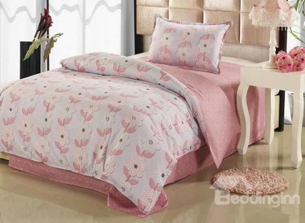 Light Pink Floral Pattern Kids Cotton 3-Piece Duvet Cover Sets