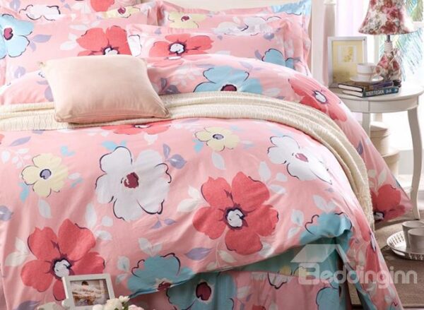 Vivid Flowers Pattern Cotton Kids 3-Piece Duvet Cover Sets