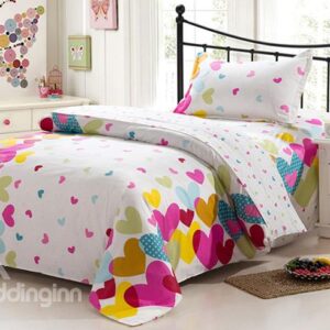 Beautiful Colorful Heart Shape Pattern Kids Cotton 3-Piece Duvet Cover Sets