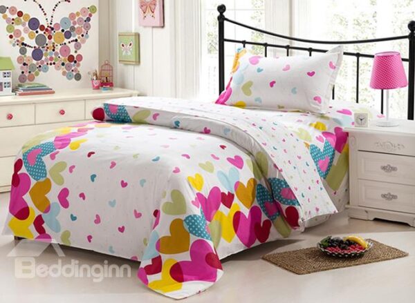 Beautiful Colorful Heart Shape Pattern Kids Cotton 3-Piece Duvet Cover Sets