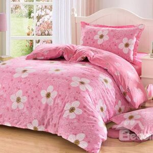 Pink Flower Pattern Purified Cotton Kids 3-Piece Duvet Cover Sets