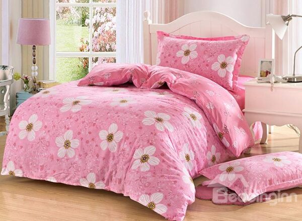 Pink Flower Pattern Purified Cotton Kids 3-Piece Duvet Cover Sets