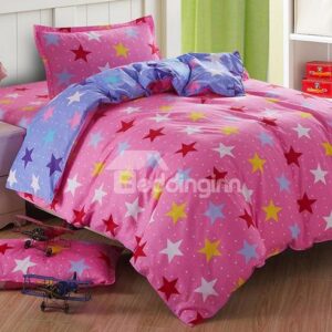 Lively Pink Stars Pattern Cotton Kids 3-Piece Duvet Cover Sets