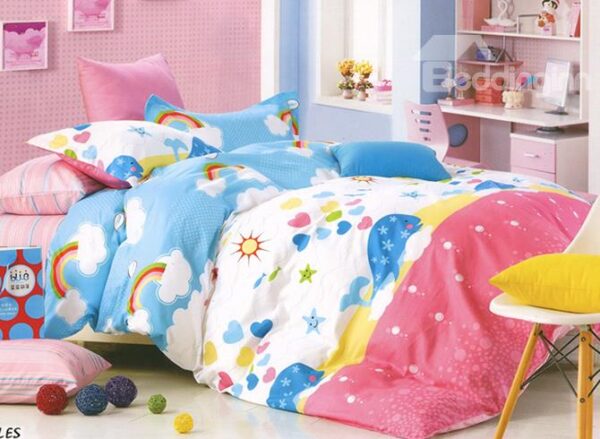 Lovely Whale in Pink Ocean Print Kids Cotton 3-Piece Duvet Cover Sets