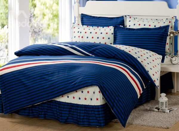 Lovely Stripes and Stars Pattern Cotton Kids 3-Piece Duvet Cover Sets