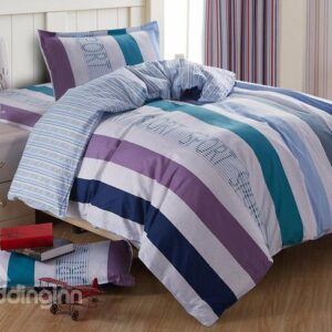 Elegant Stripes Pattern Cotton Kids 3-Piece Duvet Cover Sets