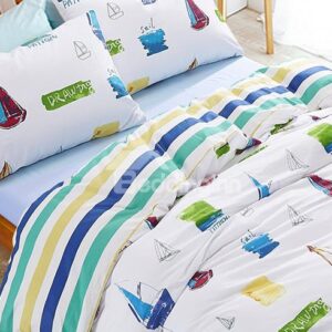 Fresh and Pure Sailing Boats Print 100% Cotton Kids 3-Piece Duvet Cover Sets
