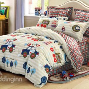 High Quality Adorable Police Cars Pattern Cotton Kids 3-Piece Duvet Cover Sets