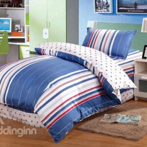 Simple Blue Stripes Pattern Kids Cotton 3-Piece Duvet Cover Sets