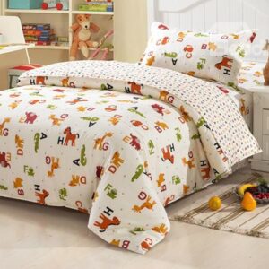 Cute Animals and Letters Pattern Kids Cotton 3-Piece Duvet Cover Sets