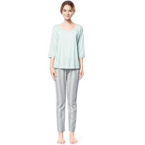 Concise Style Macaroon Light Green Color Cotton and Generated Fiber Pajamas Set