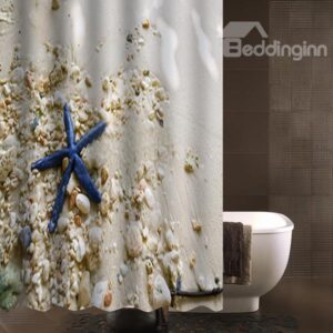 Seaside Scenery Blue Starfish and Seashells Shower Curtain