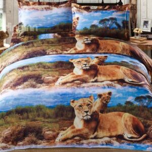 Powerful Animal Print Polyester 4-Piece Duvet Cover Sets