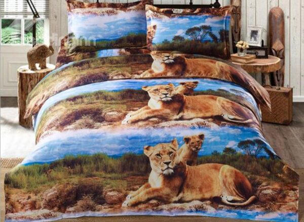 Powerful Animal Print Polyester 4-Piece Duvet Cover Sets