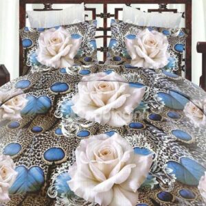 Elegant White Flowers Print Polyester 4 Pieces Duvet Cover Sets
