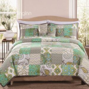 Skin-care Cotton Plant and Geometric Figure Design 3-Piece Bed in a Bag