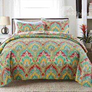 European Style Classy Jacquard Green 3-Piece Cotton Bed in a Bag