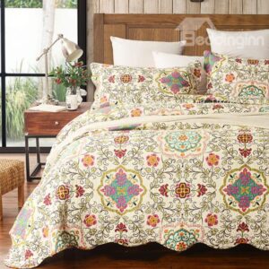 Top Grade Floral Vine Print Cotton 3-Piece Bed in a Bag