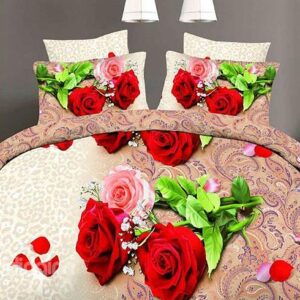 Red and Pink Roses Jacquard Design 4-Piece Duvet Cover Sets