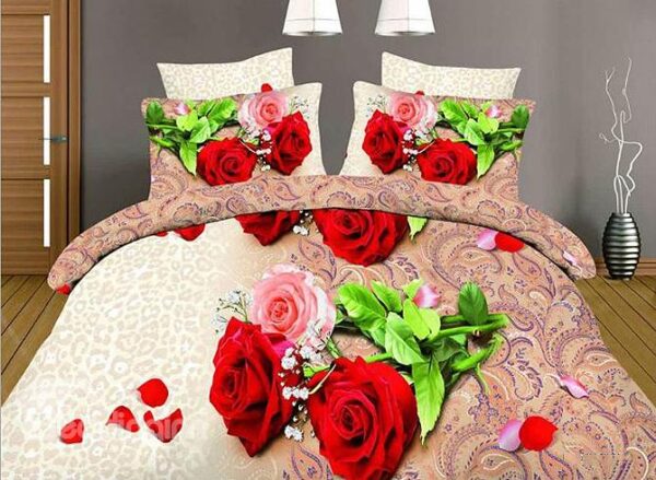 Red and Pink Roses Jacquard Design 4-Piece Duvet Cover Sets