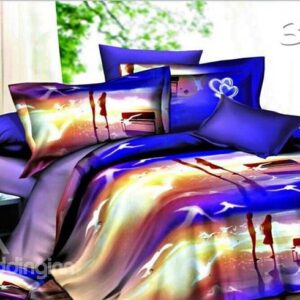 Lovers and Beach Sunset Scenery Print 4-Piece Duvet Cover Sets