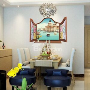 Amazing Window View Blue Sea and Castle Removable 3D Wall Sticker