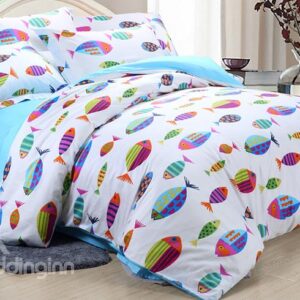 Lovely Colorful Fish Pattern Kids 100% Cotton 4-Piece Duvet Cover Sets