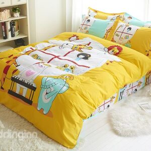 Lovely Animals Print Natural Cotton Kids 4-Piece Duvet Cover Sets