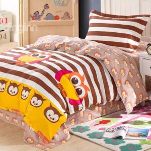 Lovely Owls and Stripes Pattern Cotton Kids 3-Piece Duvet Cover Sets