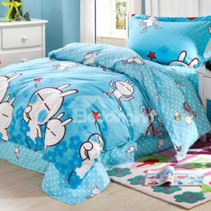 Cute White Rabbit Pattern Cotton Kids 3-Piece Duvet Cover Sets