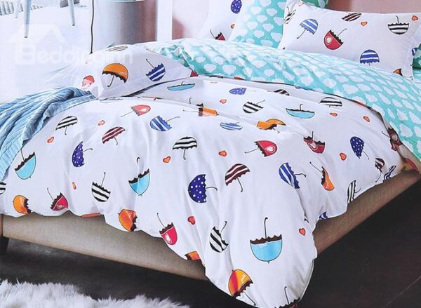 Super Cute Umbrella Pattern Kids 100% Cotton 3-Piece Duvet Cover Sets