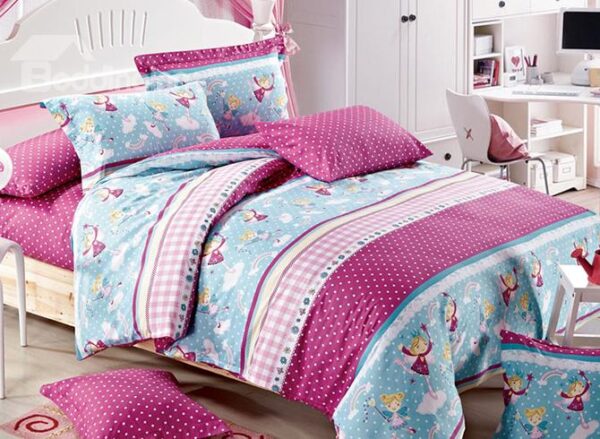 Princess on Clouds Print Cotton Kids 3-Piece Duvet Cover Sets