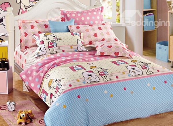 Super Cute Bear and Dog Print Cotton Kids 3-Piece Duvet Cover Sets