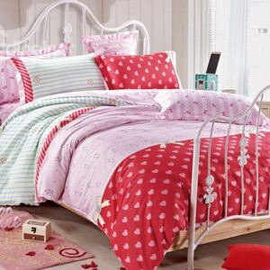 Adorable Heart Shape and Bowknot Pattern Cotton Kids 3-Piece Duvet Cover Sets