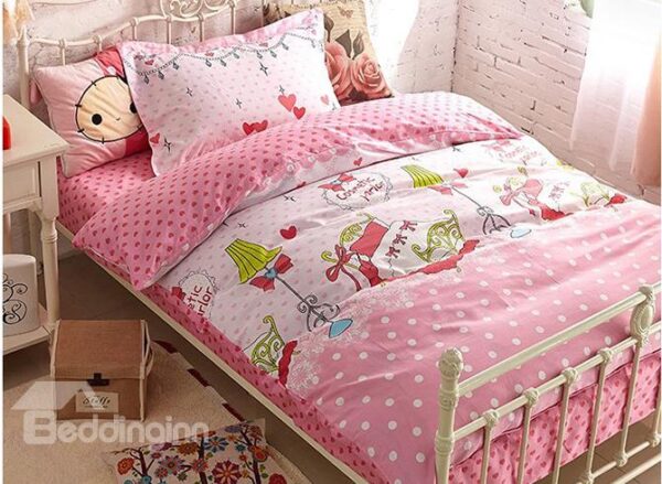 Pink Polka Dot Pattern Kids Purified Cotton 3-Piece Duvet Cover Sets