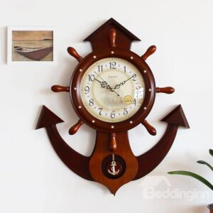 Vintage Seafaring Theme Anchor Design Wooden Wall Clock