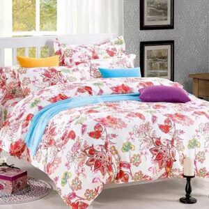 Pastoral Red Flowers Print 100% Cotton 4-Piece Duvet Cover Sets