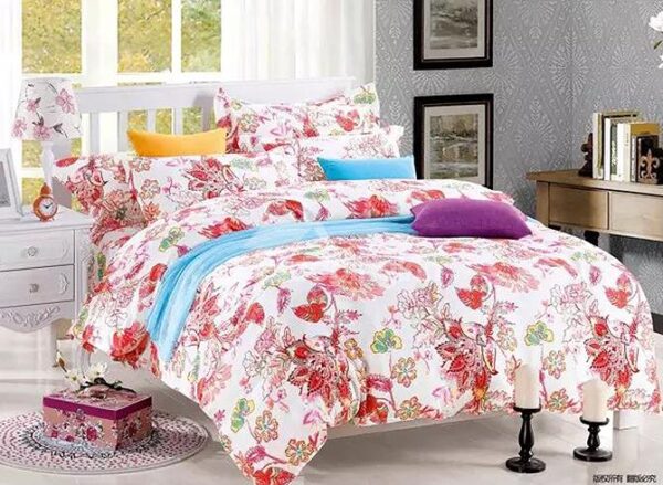 Pastoral Red Flowers Print 100% Cotton 4-Piece Duvet Cover Sets