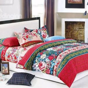 Beautiful Colorful Flowers Print Skin-care Cotton 4-Piece Duvet Cover Sets