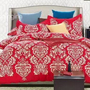 Jacquard Design Skin-care Cotton Red 4-Piece Duvet Cover Sets