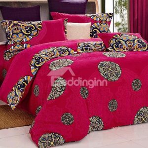 Luxury Chinoiserie Jacquard Style Red Cotton 4-Piece Duvet Cover Sets