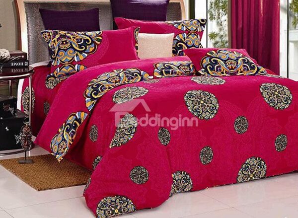 Luxury Chinoiserie Jacquard Style Red Cotton 4-Piece Duvet Cover Sets