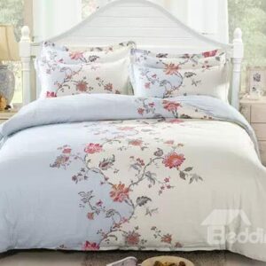 Graceful Pastoral Flowers Printing 4-Piece Duvet Cover Sets