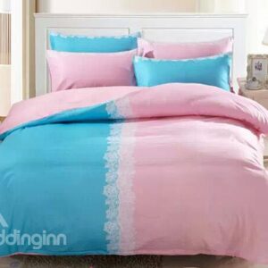 Concise Princess Style Lace Design 4-Piece Duvet Cover Sets