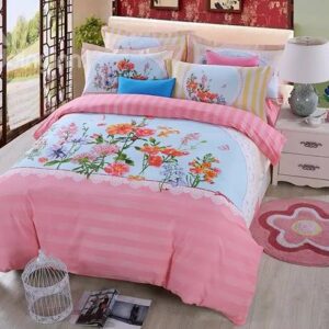 Likable Colorful Flowers and Butterfly Print Cotton 4-Piece Duvet Cover Sets