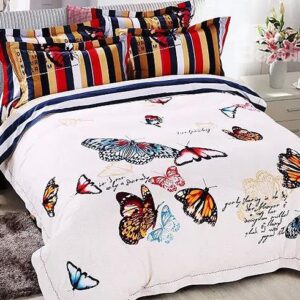 Elegant Colorful Flying Butterflies Print White 4-Piece Cotton Duvet Cover Sets