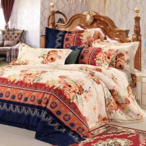 Beige Peonies Print European Style Cotton 4-Piece Duvet Cover Sets