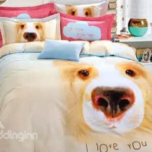Lovely Cartoon Dog Print 100% Cotton 4-Piece Duvet Cover Sets